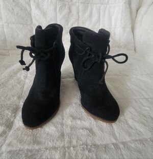 Tila March Paris Ankle Boots Black Suede Wedge Booties Lace Size 36 Brazil